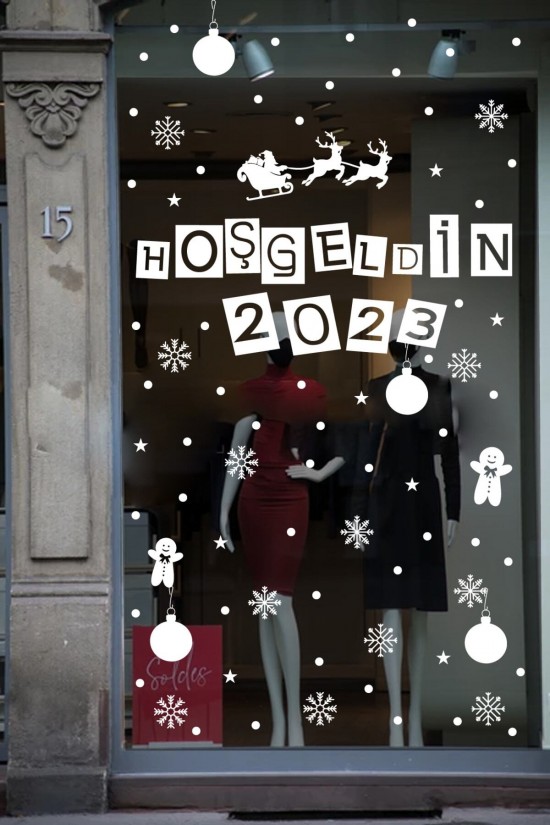 Hoşgeldin 2025 Yılbaşı Happy New Year Sticker Süsü Yeni Yıl Parti Cam Noel Ağacı Kar Tanesi Model 4