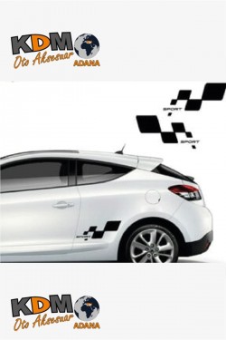 2 Adet Sport Damalı Sağ-sol Takım Oto Sticker 30x16 Cm Siyah