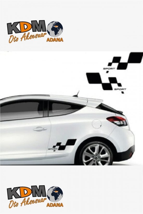 2 Adet Sport Damalı Sağ-sol Takım Oto Sticker 30x16 Cm Siyah