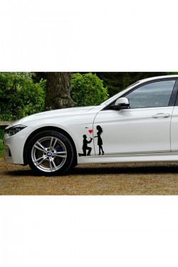 Kalpli Teklif Sevgili Oto Sticker 18x15 Cm Siyah