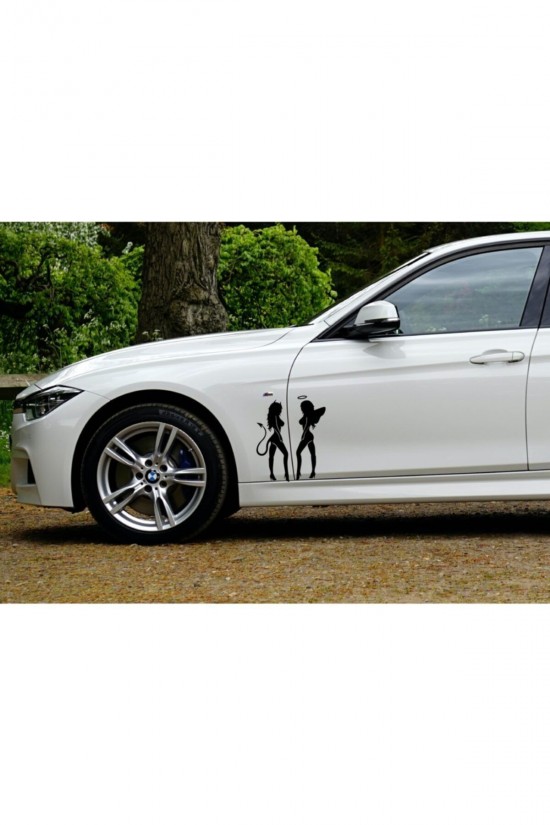 Seksi Melek Ve Şeytan Oto Sticker 20x16 Cm Siyah