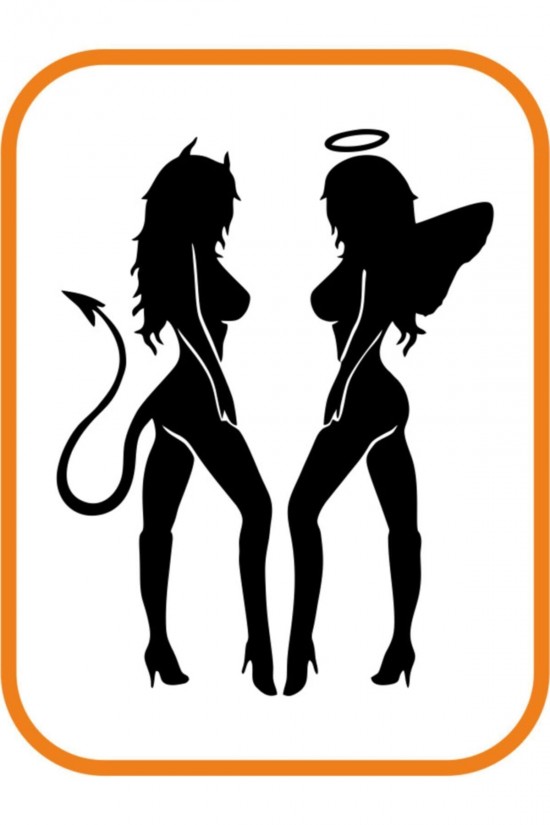 Seksi Melek Ve Şeytan Oto Sticker 20x16 Cm Siyah