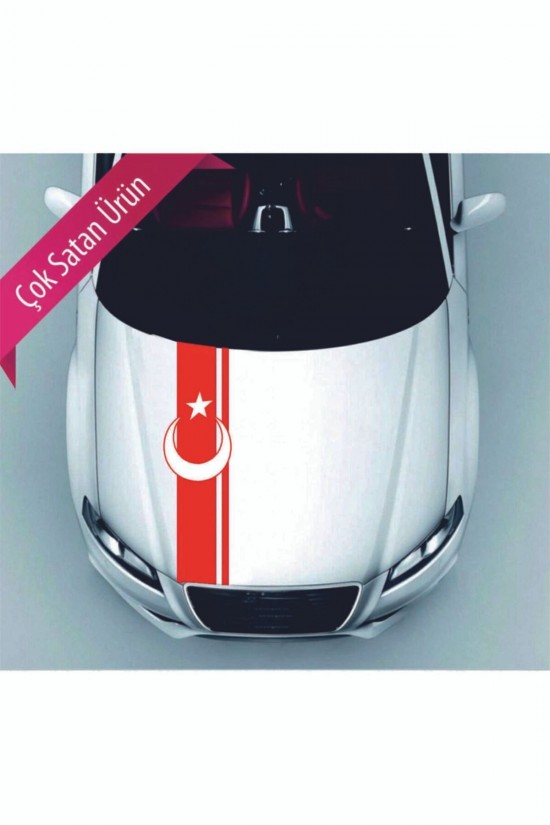 Sticker Ön Kaput Ayyıldızlı Tüm Araçlara Uyumlu Kırmızı Sticker