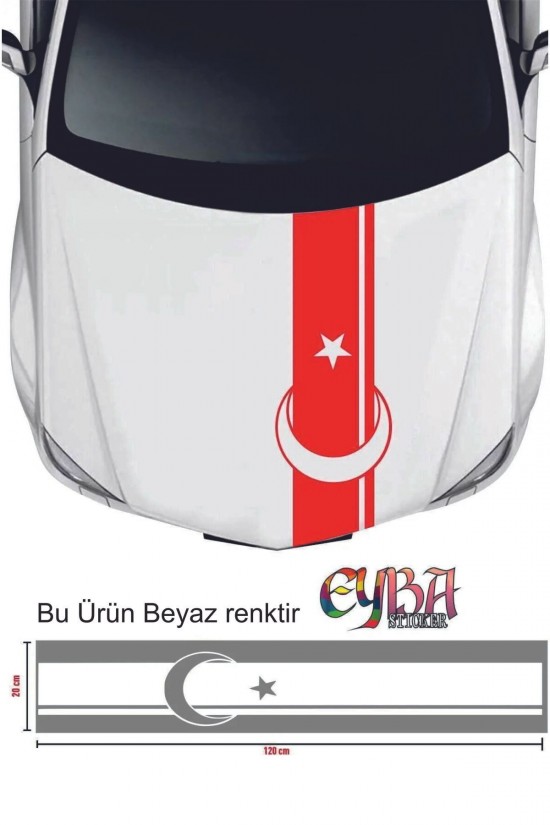 Sticker Ön Kaput Ay Yıldız Şerit Sticker - Oto Sticker 118x20cm