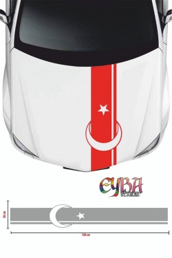 Sticker Ön Kaput Ay Yıldız Şerit Sticker - Oto Sticker 118x20cm