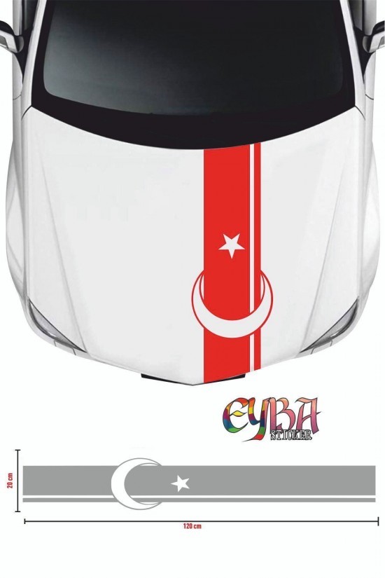 Sticker Ön Kaput Ay Yıldız Şerit Sticker - Oto Sticker 118x20cm