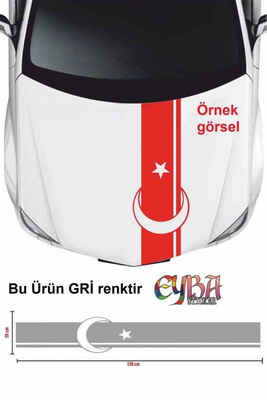 Sticker Ön Kaput Ay Yıldız Şerit Sticker - Oto Sticker 118x20cm