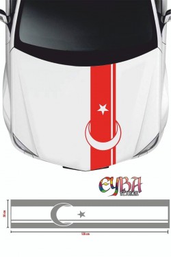 Sticker Ön Kaput Ay Yıldız Şerit Sticker - Oto Sticker 118x20cm