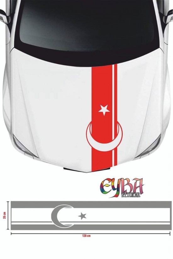 Sticker Ön Kaput Ay Yıldız Şerit Sticker - Oto Sticker 118x20cm