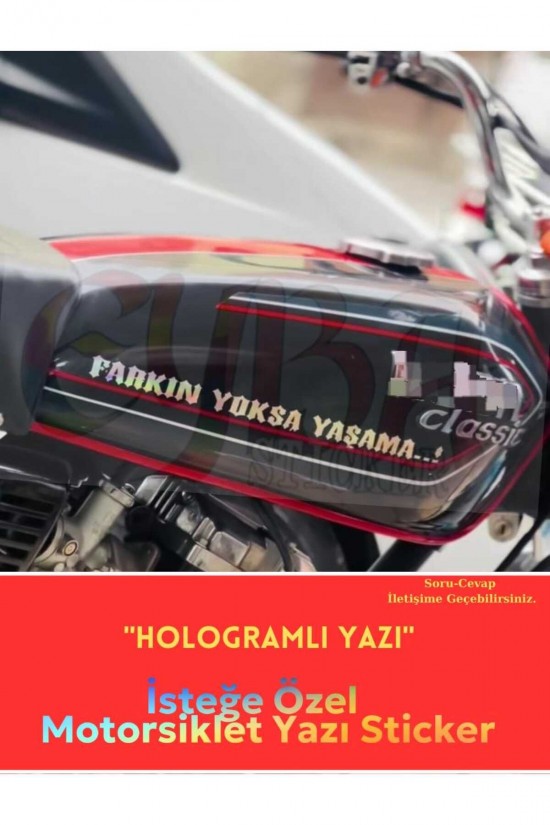 Motorsiklet kişiye özel 25x4 cm hologramlı yazı sticker