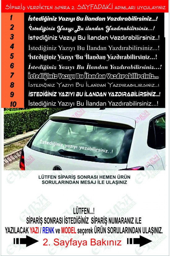 Arka Cam Söz Özel Yazı Stickeri Büyük Cam Yazısı 90x7cm