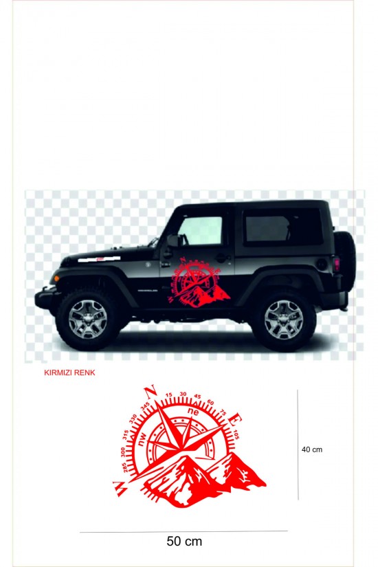 Pusula Dağ Off Road Araba Sticker, 50 X 40 Cm Oto Sticker