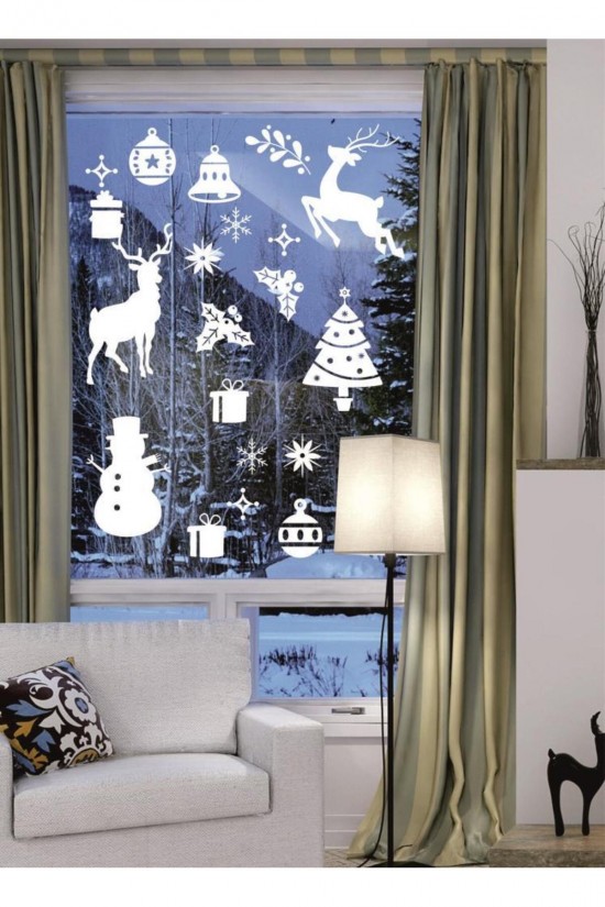 Happy New Year Temalı Vitrin Cam Sticker Dekorasyon 65 X 55 Beyaz