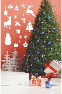 Happy New Year Temalı Vitrin Cam Sticker Dekorasyon 65 X 55 Beyaz