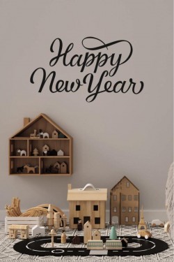 Happy New Year Temalı Vitrin Cam Sticker Dekorasyon 90 X 50 Model 3 Siyah