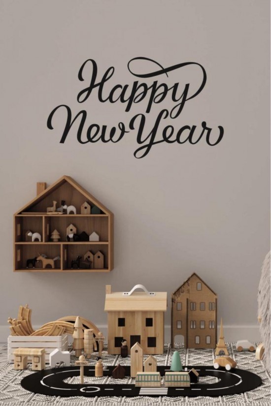 Happy New Year Temalı Vitrin Cam Sticker Dekorasyon 90 X 50 Model 3 Siyah