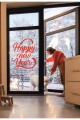Happy New Year Temalı Vitrin Cam Sticker Dekorasyon 50 X 70 Kırmızı