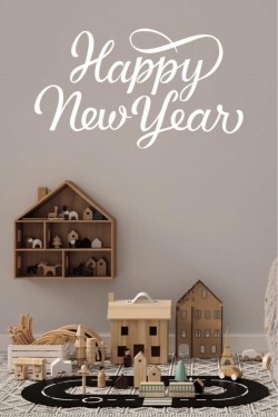Happy New Year Temalı Vitrin Cam Sticker Dekorasyon 90 x 50 Model 3 Beyaz