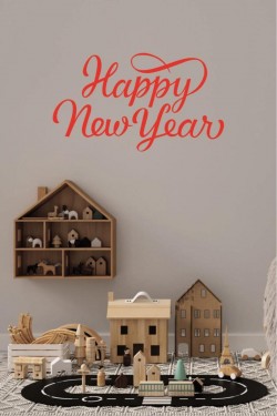 Happy New Year Temalı Vitrin Cam Sticker Dekorasyon 90 X 50 Model 3 Kırmızı
