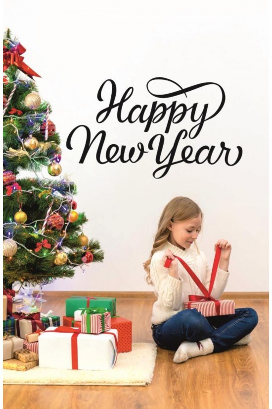 Happy New Year Temalı Vitrin Cam Sticker Dekorasyon 90 X 50 Model 3 Siyah