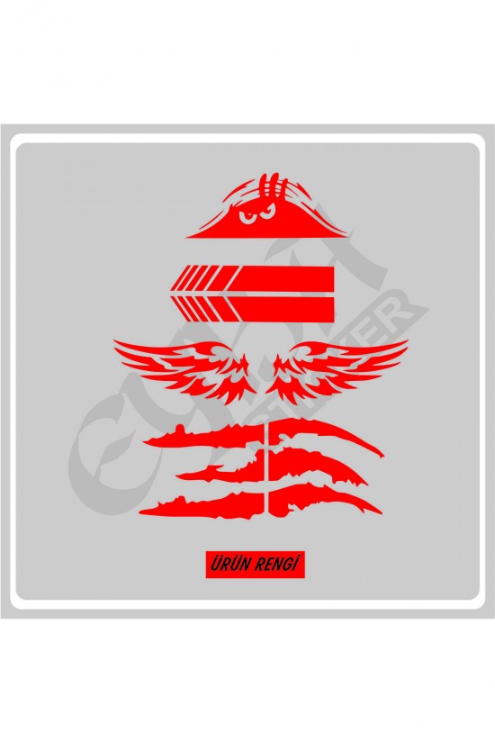 Oto Sticker Mega 4lü Paket Dikiz Kanat Pençe Bagaj Sticker