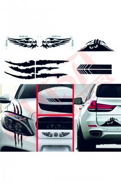 Oto Sticker Mega 4lü Paket Dikiz Kanat Pençe Bagaj Sticker