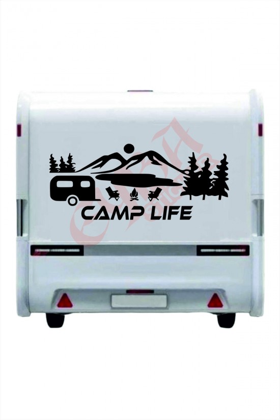 Camp Life Sticker 120X50 1 Adet Oto Sticker - Kamp Karavan Sticker Duvar Sticker