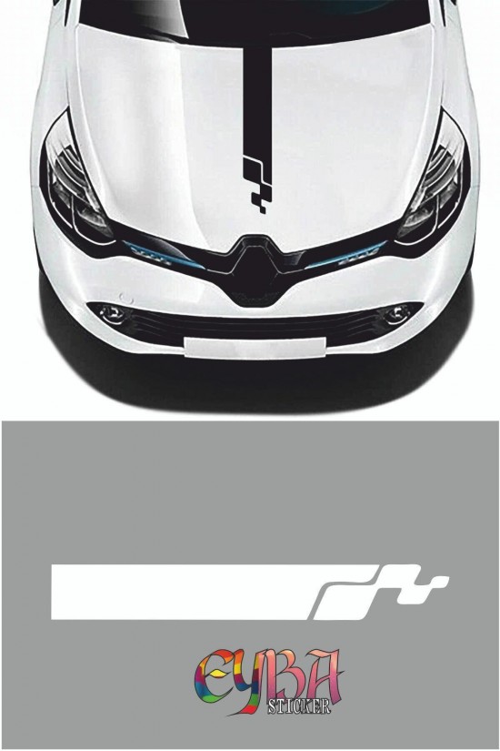 Renault Clio Rs Kaput Şerit Sticker - Oto Sticker - Araba Sticker - 60x14cm