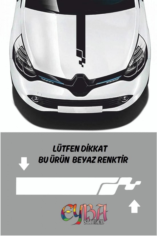 Renault Clio Rs Kaput Şerit Sticker - Oto Sticker - Araba Sticker - 60x14cm