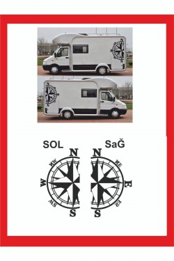Pusula 2 Adet 48*28 Cm Sağ-Sol Oto Sticker -Karavan Sticker- Kamp Sticker