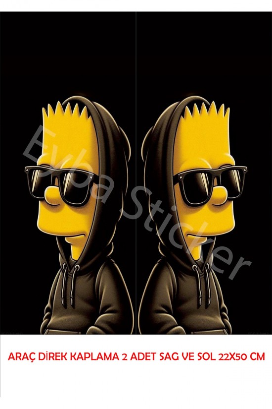 - Simpson deseniyle süslenmiş dijital baskı araç kapı direk kaplama folyosu, aracınıza şık ve modern bir görünüm kazandırır.; - Sağ ve sol takım olarak sunulan bu ürün, her iki kapı direğini de kapsayacak şekilde tasarlanmıştır.; - 22x50 cm boyutlarındaki