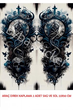 Araç Kapı Direk Kaplama Folyosu karışık Desenli DRK8 (Sağ Sol Takım) (2 Adet) - 22x50 Cm