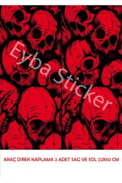 Araç Kapı Direk Kaplama Folyosu kırmızı kurufa Desenli DRK11 (Sağ Sol Takım) (2 Adet) - 22x50 Cm