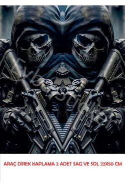 Araç Kapı Direk Kaplama Folyosu savaşcı kurukafa Desenli DRK3 (Sağ Sol Takım) (2 Adet) - 22x50 Cm