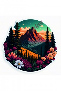 doğal manzara Kamp, Karavan renkli Sticker 110x100cm renkli baskı