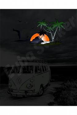 Palmiye Ve Yunuslar Kamp, Karavan Sticker 120x66 cm renkli baskı