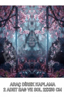 Araç Kapı Direk Kaplama Folyosu kırmızı kurufa Desenli DRK21 (Sağ Sol Takım) (2 Adet)- 22x50 Cm