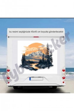 doğa çam güneş karlı dağ kamp karavan ev ofis kaplama 90x90 ve 45x45 cm seçenekli renkli baskı