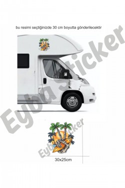 palmiye sörf kamp karavan sticker boyut seçenekli renkli baskı
