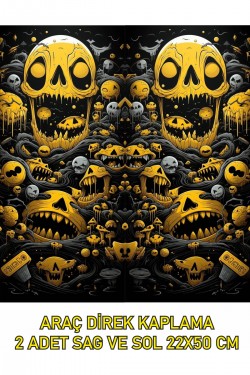 Araç Kapı Direk Kaplama Folyosu sarı kurufa Desenli DRK13(Sağ Sol Takım) (2 Adet) - 22x50 Cm