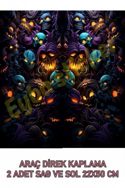 Araç Kapı Direk Kaplama Folyosu kırmızı duman Desenli DRK17 (Sağ Sol Takım) (2 Adet) - 22x50 Cm