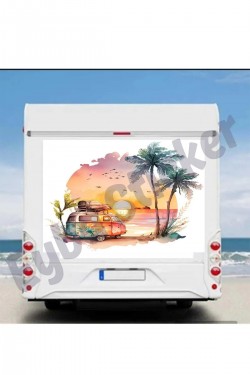 doğal manzara Kamp güneş, Karavan renkli Sticker 110x80 cm renkli baskı renklikaravan04