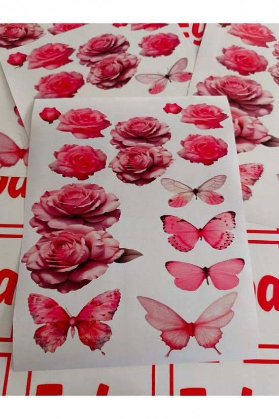 - toplam sayfa boyutu 25x30 cm bu gül ve kelebek desenli sticker, dolab v e araçlarınıza şık bir dokunuş katmak için idealdir.; - Renkli baskı teknolojisi ile üretilmiştir- Kolay uygulama imkanı sağlar- Üretimi Türkiye'de gerçekleştirilmiştir