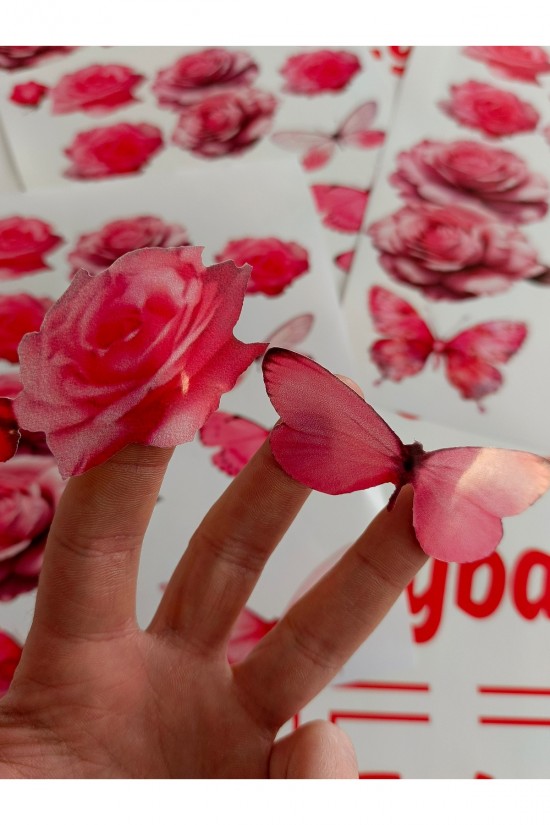 Gül ve Kelebek sticker renkli baskı baskes 1 sayfa -sayfa alanı 25x30 cm dolap sticker