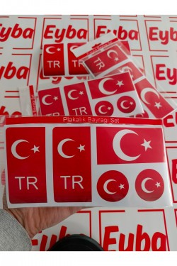 Plaka tr bayraklı 5 li set sticker renkli baskı baskes 1 takım