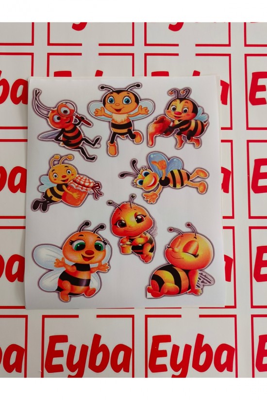 Arı figürleri sticker renkli baskı baskes 1 sayfa -sayfa alanı 25x30 cm dolap sticker Arı figürleri sticker renkli baskı baskes 1 sayfa -sayfa alanı 25x30 cm dolap sticker
