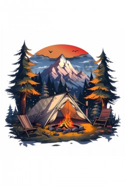 Kamp Karavan Kamp Ateşi Renkli Baskı 60 Cm Baskes