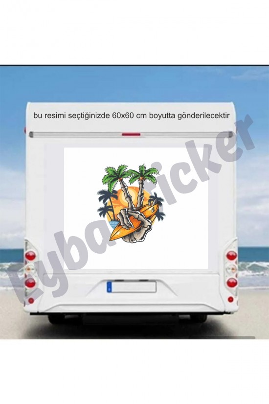 palmiye sörf kamp karavan sticker boyut seçenekli renkli baskı