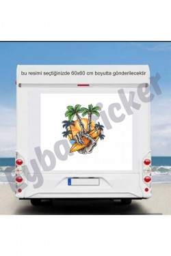 palmiye sörf kamp karavan sticker boyut seçenekli renkli baskı