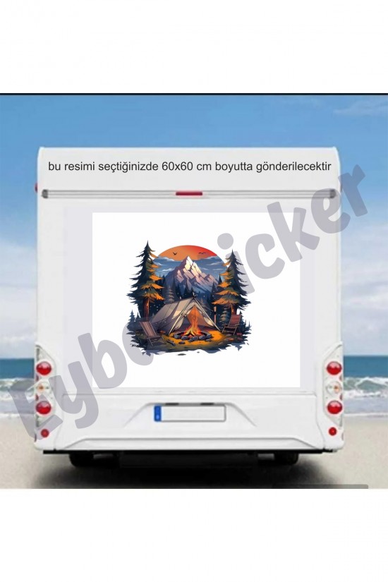 Kamp Karavan Kamp Ateşi Renkli Baskı 60 Cm Baskes